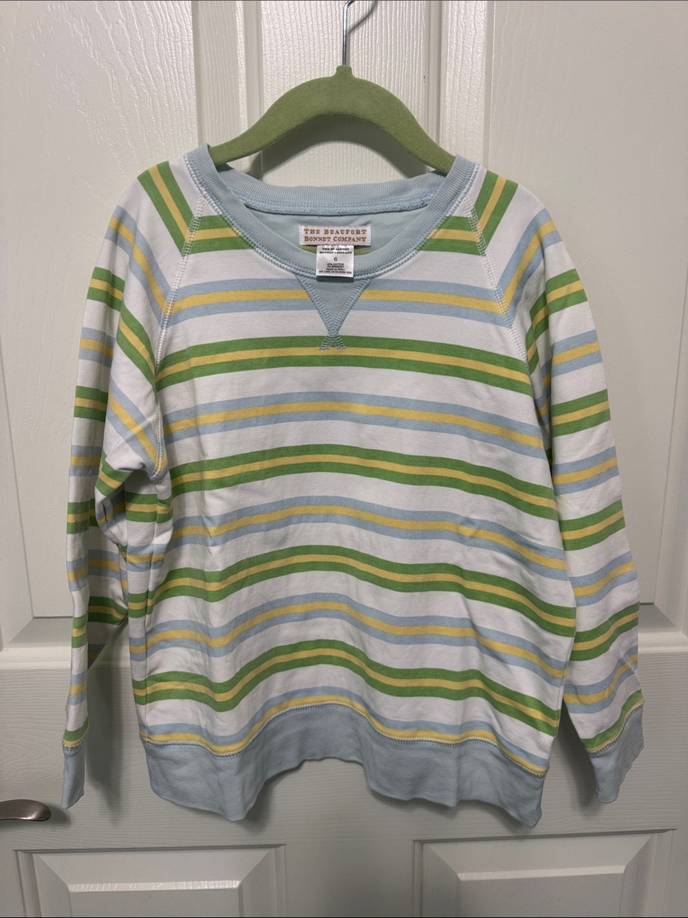 Beaufort Bonnet Co. Striped Crewneck Sweatshirt in Blue, Green, Yellow, White